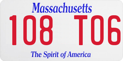 MA license plate 108TO6