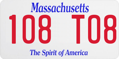 MA license plate 108TO8