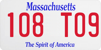 MA license plate 108TO9