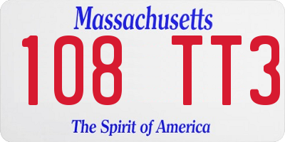 MA license plate 108TT3