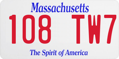 MA license plate 108TW7