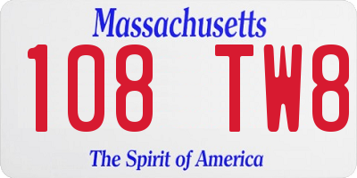 MA license plate 108TW8