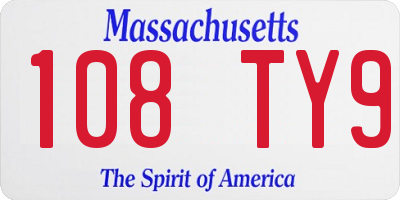 MA license plate 108TY9