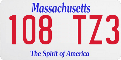 MA license plate 108TZ3