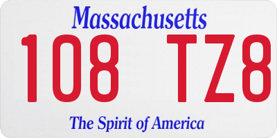 MA license plate 108TZ8