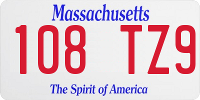 MA license plate 108TZ9