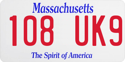 MA license plate 108UK9