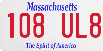 MA license plate 108UL8