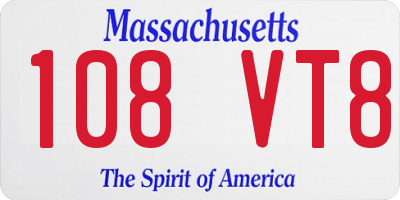 MA license plate 108VT8