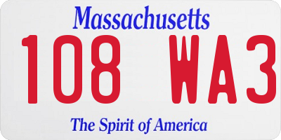 MA license plate 108WA3