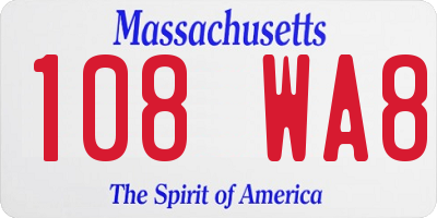MA license plate 108WA8