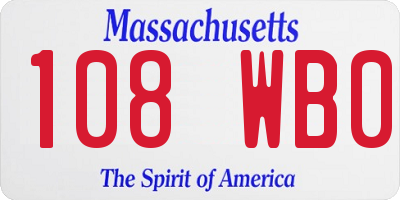 MA license plate 108WB0