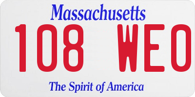 MA license plate 108WE0