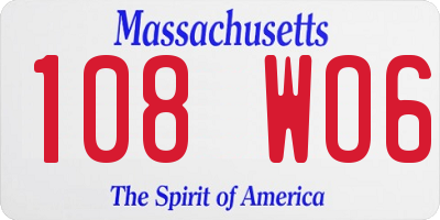 MA license plate 108WO6