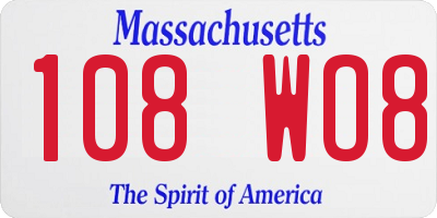 MA license plate 108WO8
