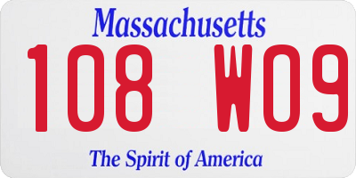 MA license plate 108WO9