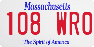 MA license plate 108WR0