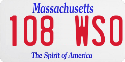 MA license plate 108WS0
