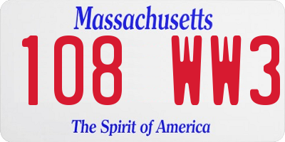 MA license plate 108WW3