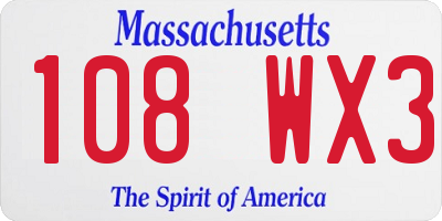 MA license plate 108WX3