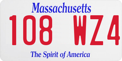 MA license plate 108WZ4