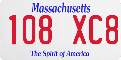 MA license plate 108XC8