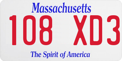 MA license plate 108XD3