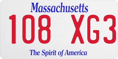 MA license plate 108XG3