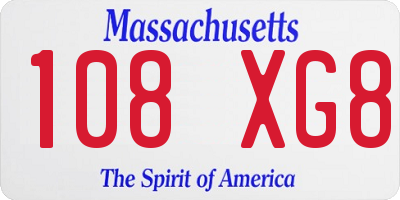 MA license plate 108XG8