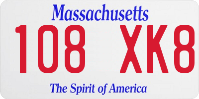 MA license plate 108XK8