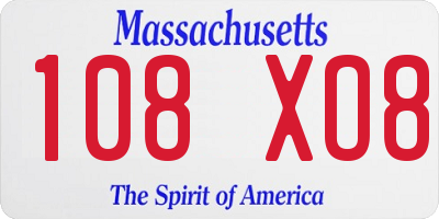 MA license plate 108XO8
