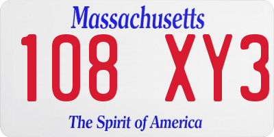 MA license plate 108XY3