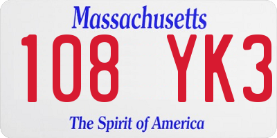 MA license plate 108YK3