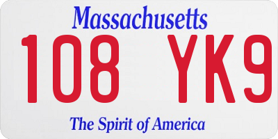 MA license plate 108YK9