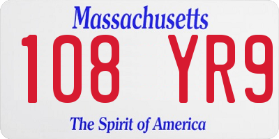 MA license plate 108YR9