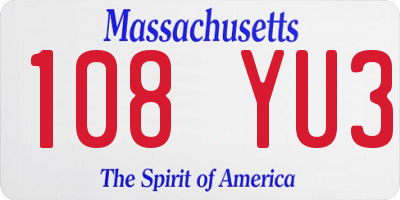 MA license plate 108YU3