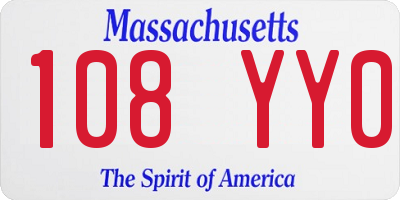 MA license plate 108YY0