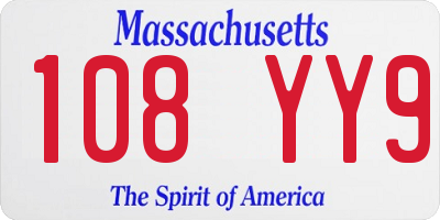 MA license plate 108YY9