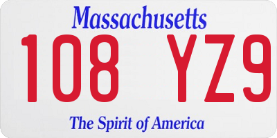 MA license plate 108YZ9