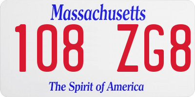 MA license plate 108ZG8
