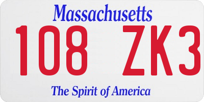 MA license plate 108ZK3