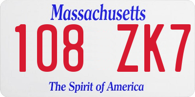 MA license plate 108ZK7