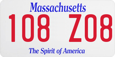 MA license plate 108ZO8