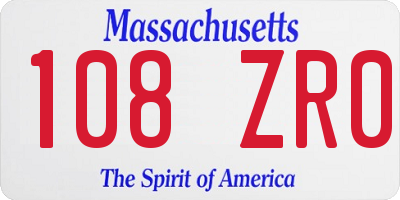 MA license plate 108ZR0