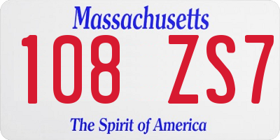 MA license plate 108ZS7