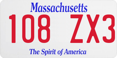 MA license plate 108ZX3