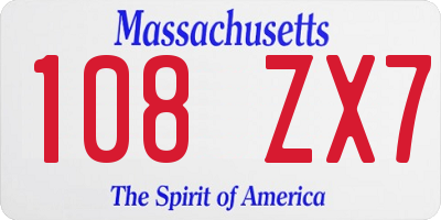 MA license plate 108ZX7