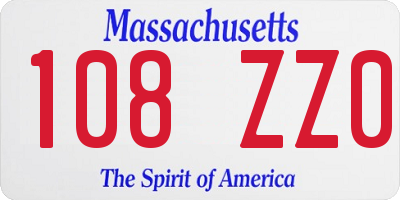 MA license plate 108ZZ0