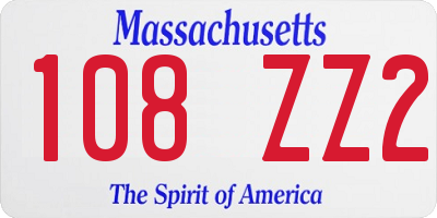 MA license plate 108ZZ2