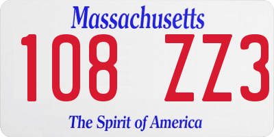 MA license plate 108ZZ3